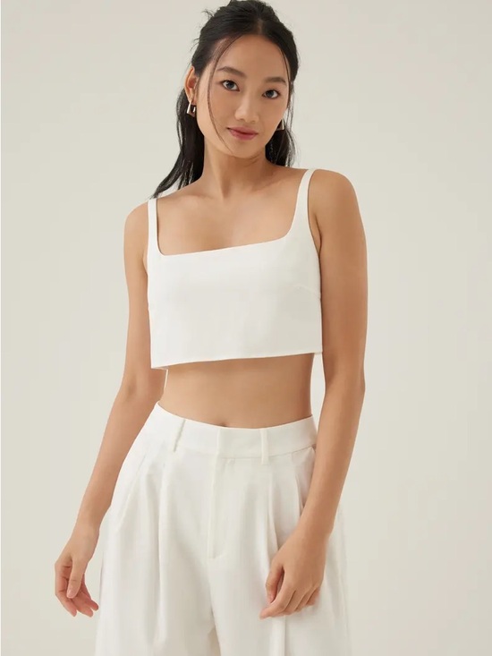 Love Bonito Tops - Love Bonito Veera Padded Cropped Tank Top White Size L NWT